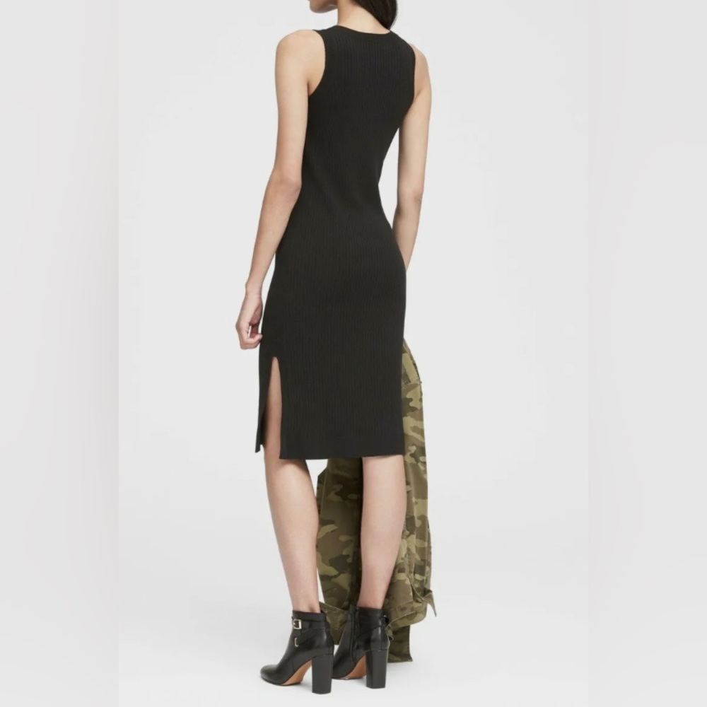 Banana Republic Black Ribbed Sleeveless Side Vent Crew Neck Knit Tank Dress, M